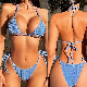  Women′s Triangle Bikini Floral Ruffles Bow Tie up Bikini Set Two Piece High Waist Swimwear