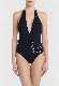 Wholesale Front Embroidered Backless Deep V Neckline Slim Ruffled Sexy Bikini Figure Flattering One-Piece Swimming Swimwear for Sandbeach SPA Beachwear