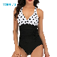  Women V-Neck One Piece Recycle Print Bikini Swimsuits Swimwear for Women Ruched Cross Back BSCI