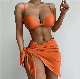  SJ-BS1003 Wholesale 2022 Solid Colored Three Piece Bikini Set Beachwear with Cover up