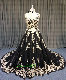  22003 Sweetheart Necklitne Lace Wedding Dress with 68 Inch Train A-Line Tulle Skirt Black Ivory-1481