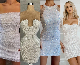 White Lace Prom Formal Gowns Collar Beaded Short Evening Party Dress Y128