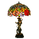 16-Inch Rose Tiffany Style Stained Glass Table Lamp with 100% Bronze Girl Base