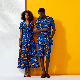 African Style Women V-Neck Collect Waist A-Line Split Longf Dress Couple Clothing