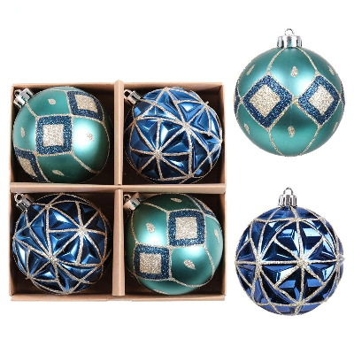 Assorted Hand Painted Blue Silver Sublimation Christmas Ball Ornaments