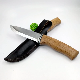 9.5 Inches Wood Fixed Blade Knife for Hunting Camping Outdoor Leather Sheath