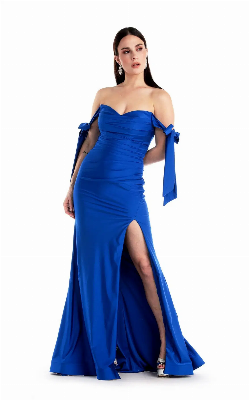 Stunning Floor-Length off-Shoulder Sheath Shape Satin Party Long Cocktail Dress