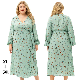 Women′ S Long Sleeve Vintage Wrap Dress Floral Print V-Neck Maxi Plus Size Dresses Manufacturer with Belt