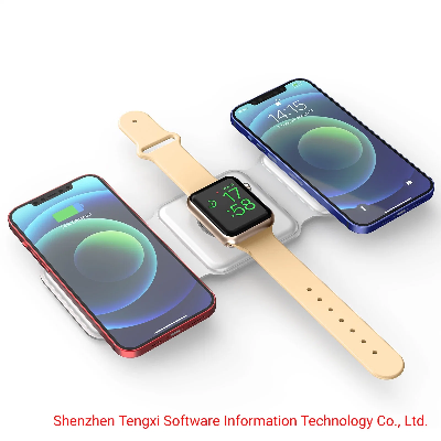 Triple Fold Magnetic Smart Phone Smart Watch and Tws Wireless Charger Power Supply