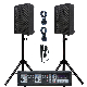 4 Channel 800W Bluetooth Powered with 2PCS 10 Inch Wooden Cabinet Speaker PRO DJ System+Microphone+Cable+Stand&Model Spare Parts SKD