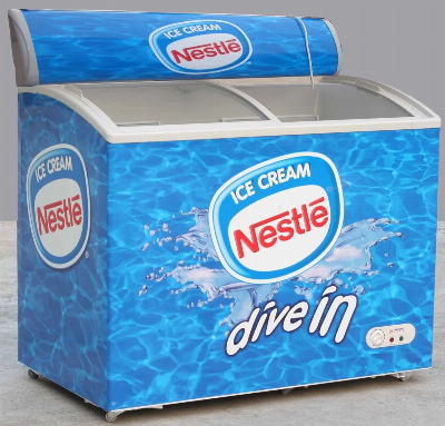 Supermarket Merchandise Curved Glass Door Display Fridge Ice Cream Freezer