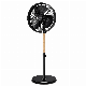 Sibolux Round 90 Degree Oscillating Base Stand Fan 16 Inch Knob Control Black and Wood Color Standing Fan