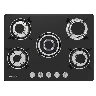 Xunda Built in Gas Hob Lotus Flame 5 Burners Glass Panel Gas Hob