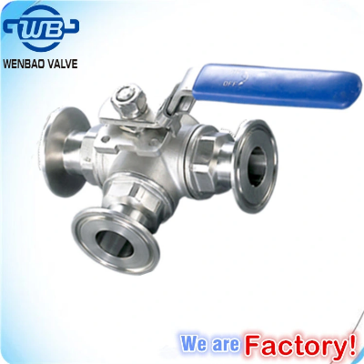 Three (3) Way Sanitary Ball Valve 11/2" with Manual Handle Tri Clamp Food Grade Ball Valve