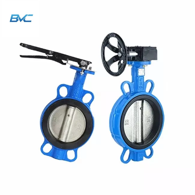 Hot Selling 4" Ductile Iron Wcb Rubber Lining Wafer Butterfly Valve with CF8m Disc Bare Stem/Lever
