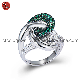 new jewelry Hiphop 925 silver two-color silver green cubic diamond zircon ring