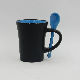  Heat Transfer Tapered Matte Black Mugs with Spoon Color Changing Ceramic Cup