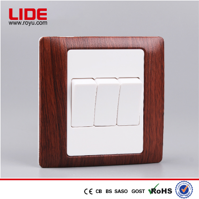 BS Wooden Color 3gang 10A 220V Electrical Switch