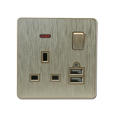 13A UK Switched Socket with Neon and 2 USB Port Light Socket