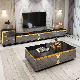 Modern Living Room Furniture Stainless Steel Mirror Glass Coffee Table and TV Stand Sets