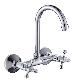 Oudinuo Chrome Brass Kitchen Faucet Double Lever Wall-Mounted Odn-82818