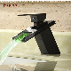 Fyeer Black Glass Bathroom Waterfall LED Basin Faucet