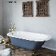 Ortonbath Blue Painted Pedestal Soaking Freestanding Cast Iron White Enameled Handmade Bathroom Tub Bathtub Without Faucet Mixer