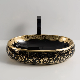 Luxury Lavabo Countertop Oval Bathroom Vessel Sink Black Gold Hand Wash Artistic Ceramic Basin manufacturer