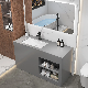 Floor Mounted Marble Wash Basin Cabinet Set Bathroom Vanity with LED Mirror