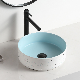 Blue and White Above Countertop Wash Basin for Bathroom Novel Design Ceramic Round Pedestal Sink