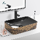 Unbreakable Ceramic Bathroom Counter Top Black Marble Wash Hand Basin Sink