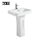 Pate Gold Rim Luxury Pedestal Basin Ceramic Floor Freestanding Wash Hand Basin Design