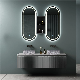 Luxury Fluted Rectangle Double Sink Floating Vanities Bathroom Cabinet with Oval Mirror