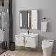  White Washroom Rock Slate Basin Wall Hung Smart Mirror Aluminum Cabinet Bathroom Vanity
