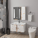 White Washroom Rock Slate Basin Wall Hung Smart Mirror Aluminum Cabinet Bathroom Vanity