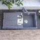  New Design Grey Granite Restaurant Double Bowl Kitchen Sink with Drainboard