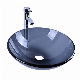  Modern Round Glass Vessel Sink: Grey Crystal Basin with Faucet and Pop-up Drain for Stylish and Convenient Bathroom Washing Basin