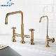  Cupc Gold High Arc 4 Holes Bridge Kitchen Faucet with Side Spray