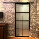 Frosted Glass Interior Steel Frame Sliding French Barn Door