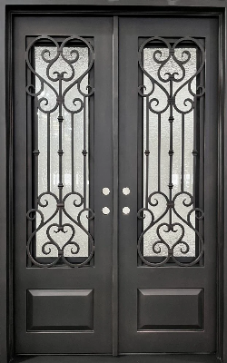 Classic Home Entry Security Steel Glass Double Doors Wrought Iron Door