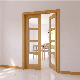  High Quality Interior Solid Wood Double Doors with Tempered Glass Inserts