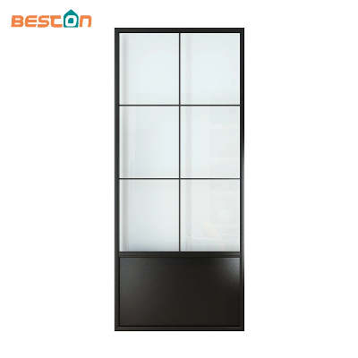 Modern Black Steel Frame Glass Barn Door, Interior Sliding Door