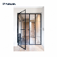 Modern Style Minimalistic Steel Look Aluminum Glass Interior French Doors Dividing Glass Walls manufacturer