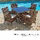  Outdoor Dining Set Brown Wicker Furniture 5-Piece Square Dining Table and Chairs W/Washable Cushions Patio, Backyard, Porch, Garden, Poolside Tempered Glass
