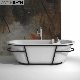  Ortonbath Black White Oval Acrylic Freestanding Hot Swim SPA Bathtub Bath Tub Freestanding Palstic Sanitary Ware Bathtub with Black Steel Frame