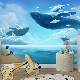  Nordic Abstract Cartoon Bedroom Background Whale Wallpaper