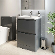 600mm Grey Vanity Sink Unit Ceramic Basin Bathroom Drawer Storage Furniture