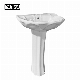  Modern Design Bathroom Grade-a Ceramic Hot Selling Lavatory Shell Shape Oval Porcelain Back-to-Wall Two Piece Freestanding Pedestal Sink