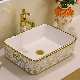 Sanitary Ware Table Top White Gold Ceramic Wash Basin Art Bathroom Sink
