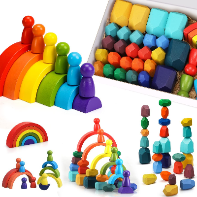 Hot Sale Wooden Rainbow Stacking Toys Wooden Blocks Toys for Toddlers Kids